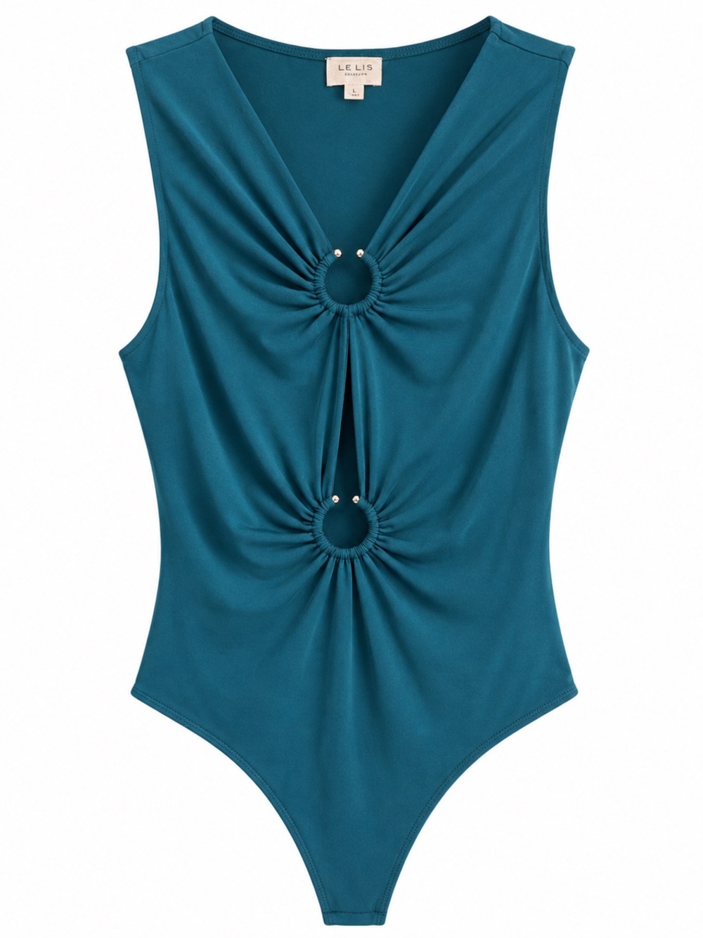 Le Lis Teal Double-Ring Sleeveless Bodysuit